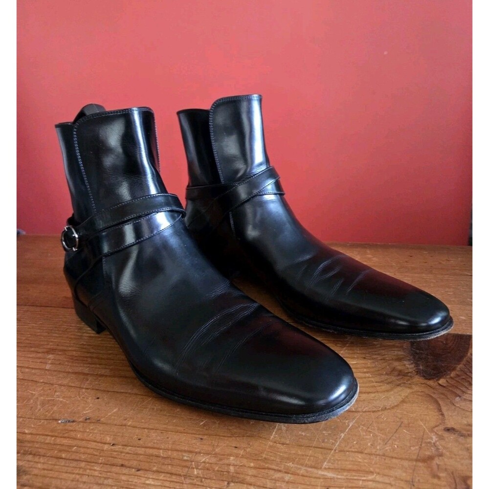 Salvatore Ferragamo Men's US 9D Black Leather Buckle Ankle Jodphur Boots EUC